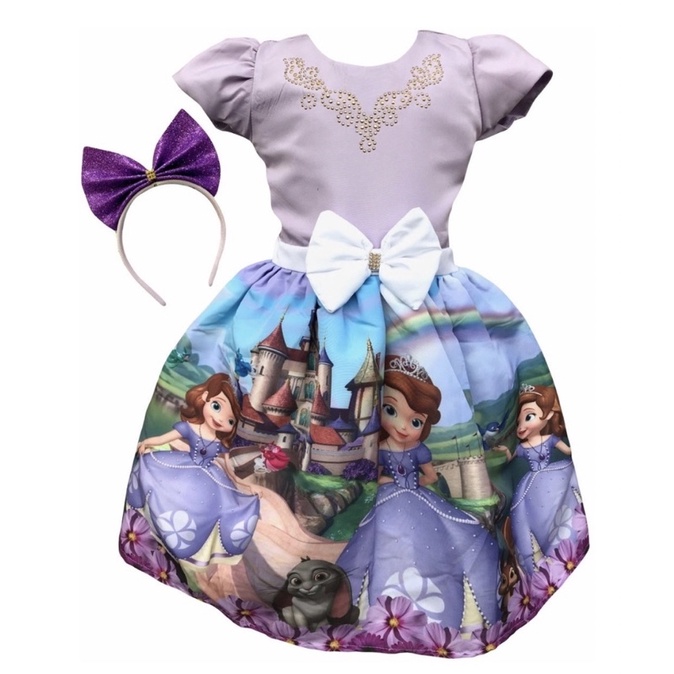 Vestido Princesa Sofia + Camisetas Pai E Mãe + Tiara