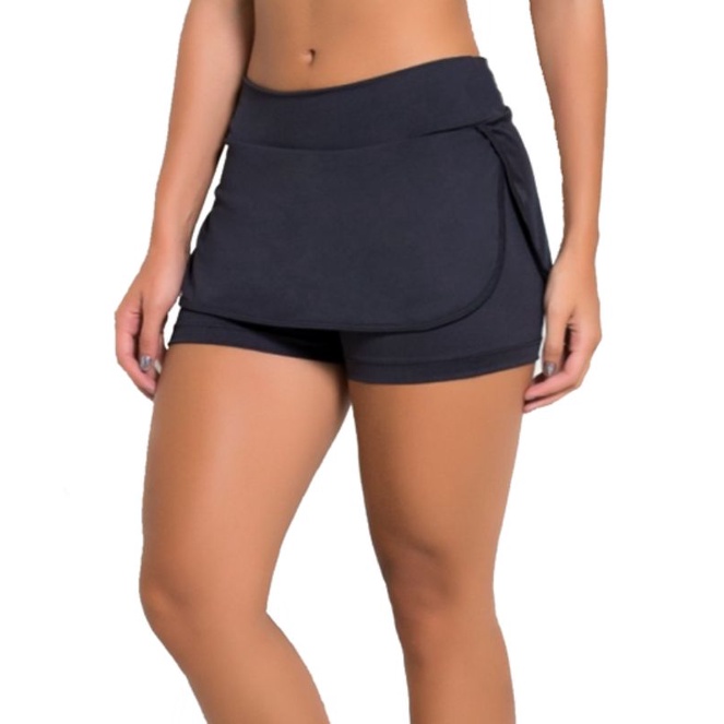 Short Saia 4 Estações Liso Vies Básico Academia Fitness Feminino Cintura  Alta (CINZA, P)