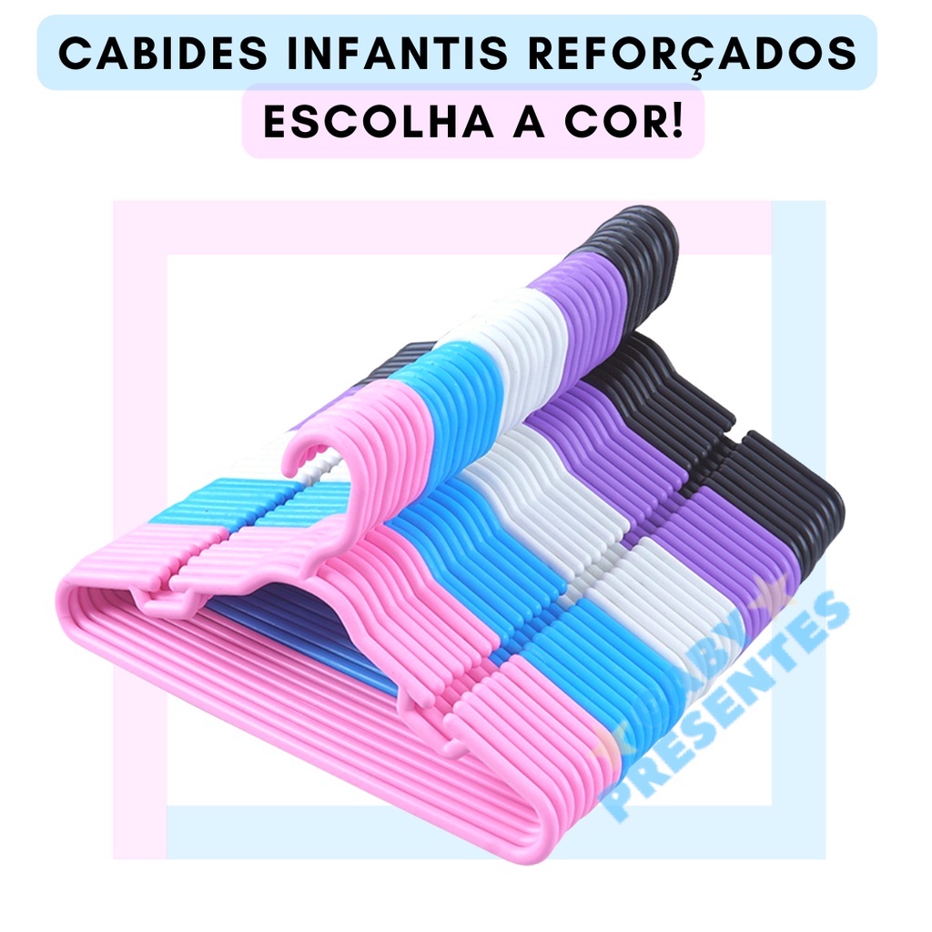 Kit 40 Unidades Cabides Infantis Reforçado Roupa Infantil Bebê Cor