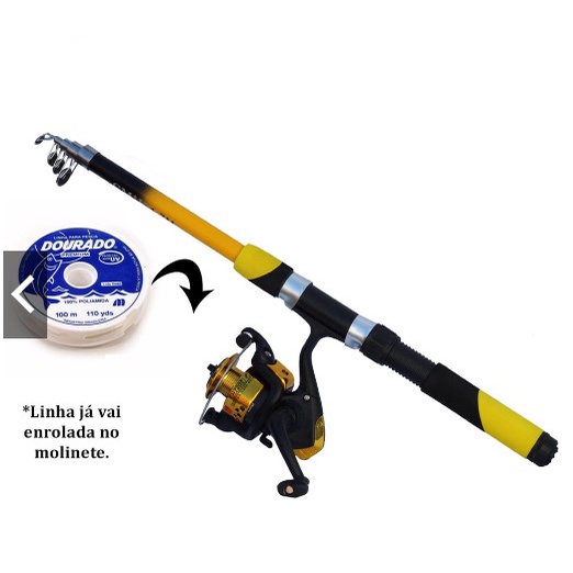 Kit Completo de Pesca Vara 1,70 mts e Molinete Kit Para até 10 kg Com Linha