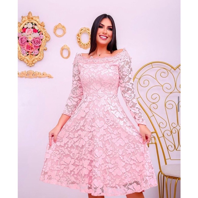 Vestido de sale renda rosa bebe