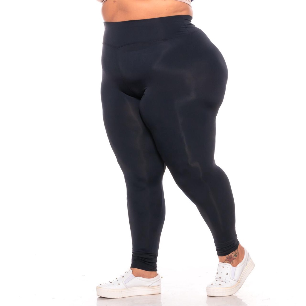 Calça Legging Plus Size Preta com Cós Alto