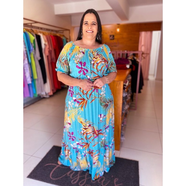 Vestido Longo Plus Size Ciganinha Estampando