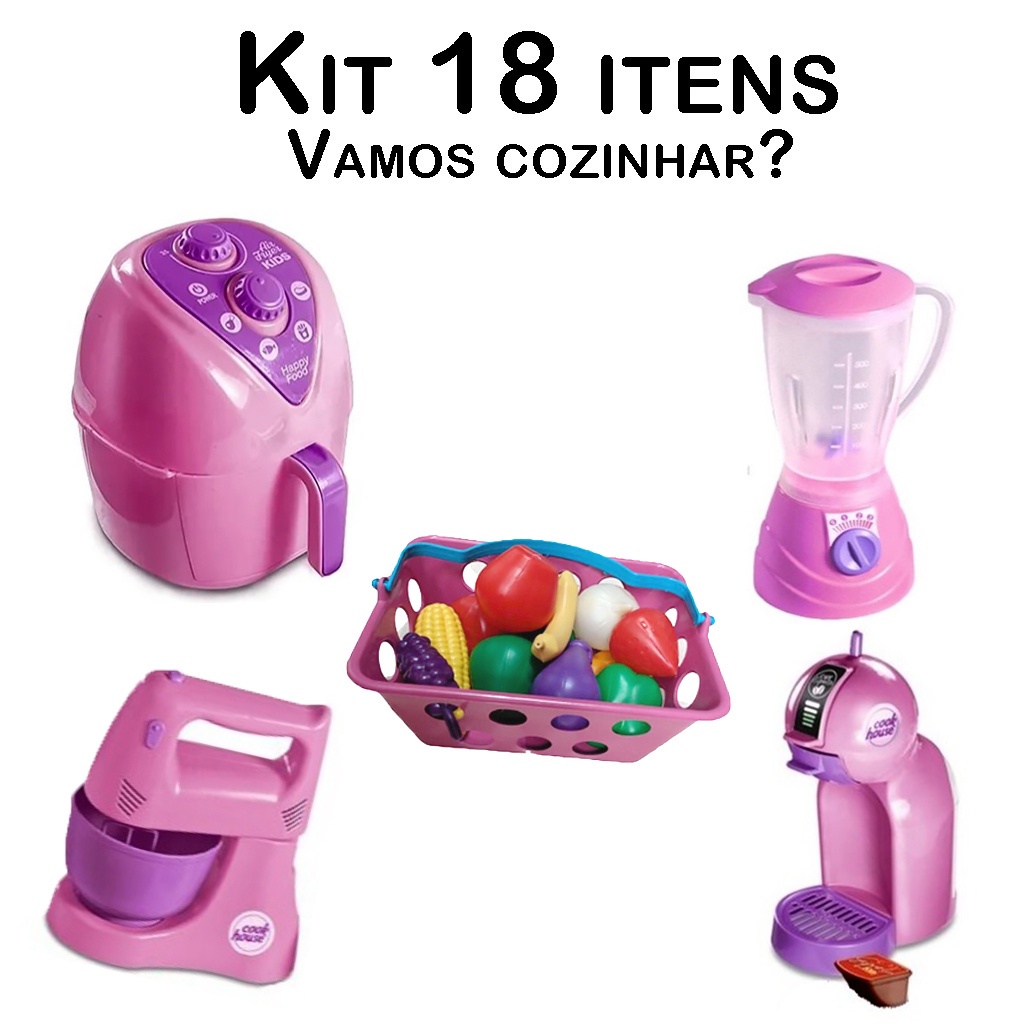 Brinquedo Menina Cozinha Geladeira Comida Eletro Prato 22pç