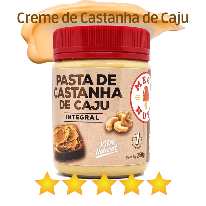 Pasta de Castanha de Caju Vegana Integral 250g Tipo Creme Sem Açúcar  (Semelhante a Pasta de Amendoim) Mega Nuts!