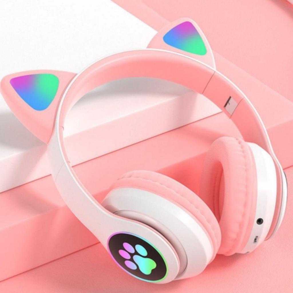 Headphone Fone Orelha Gato Colorido Led Smartphone Geek Gamer Gatinho