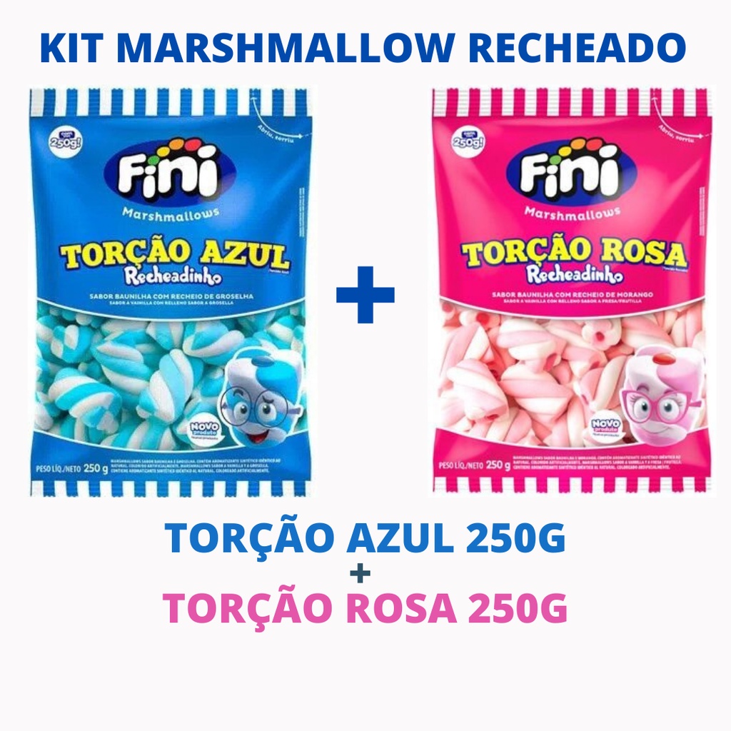 MARSHMALLOW FINI RECHEADO TORÇÃO ROSA E BRANCO 250G