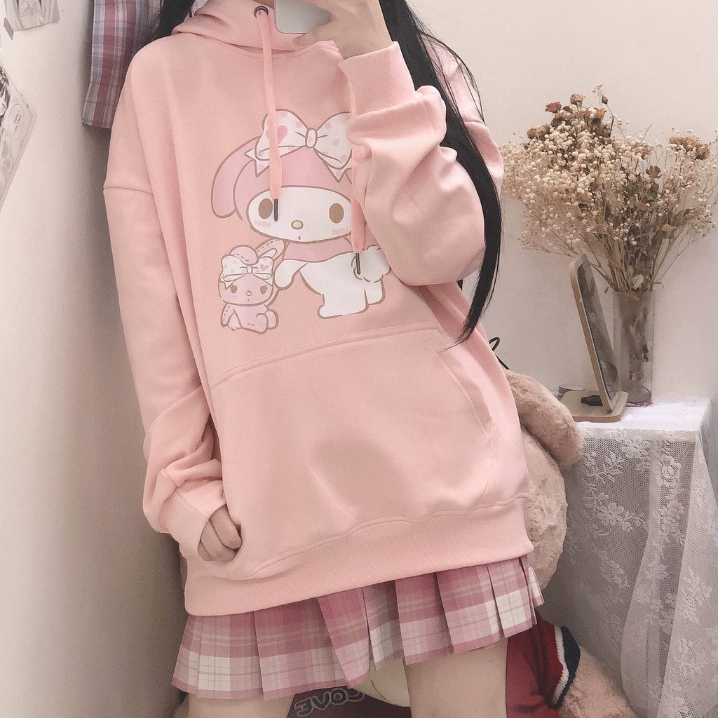 Kawaii Rosa Manga Comprida Hoodies Falsos de Duas Peças - Loja de