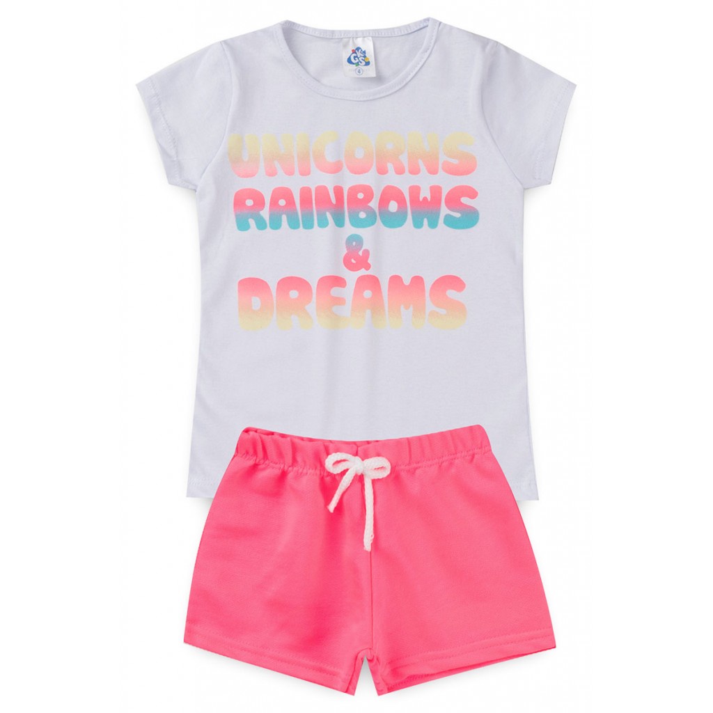 Conjunto Infantil de Verão para Menina Cropped e Shorts - GKS Rosa