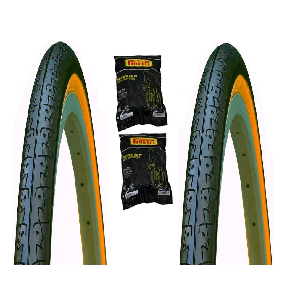 2 Pneu Aro 26 X 1.5 Slick Kenda Faixa Amarelo Mtb Bike 2 C maras