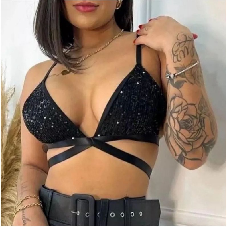 BLACK RHINESTONE BRALETTE