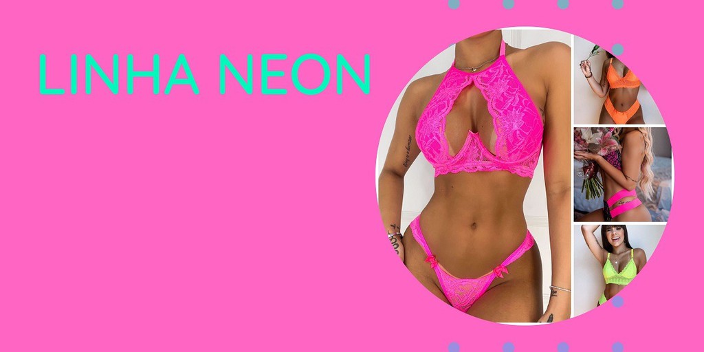 Lady lingerie - Conjunto gringa no rosa neon . Apenas