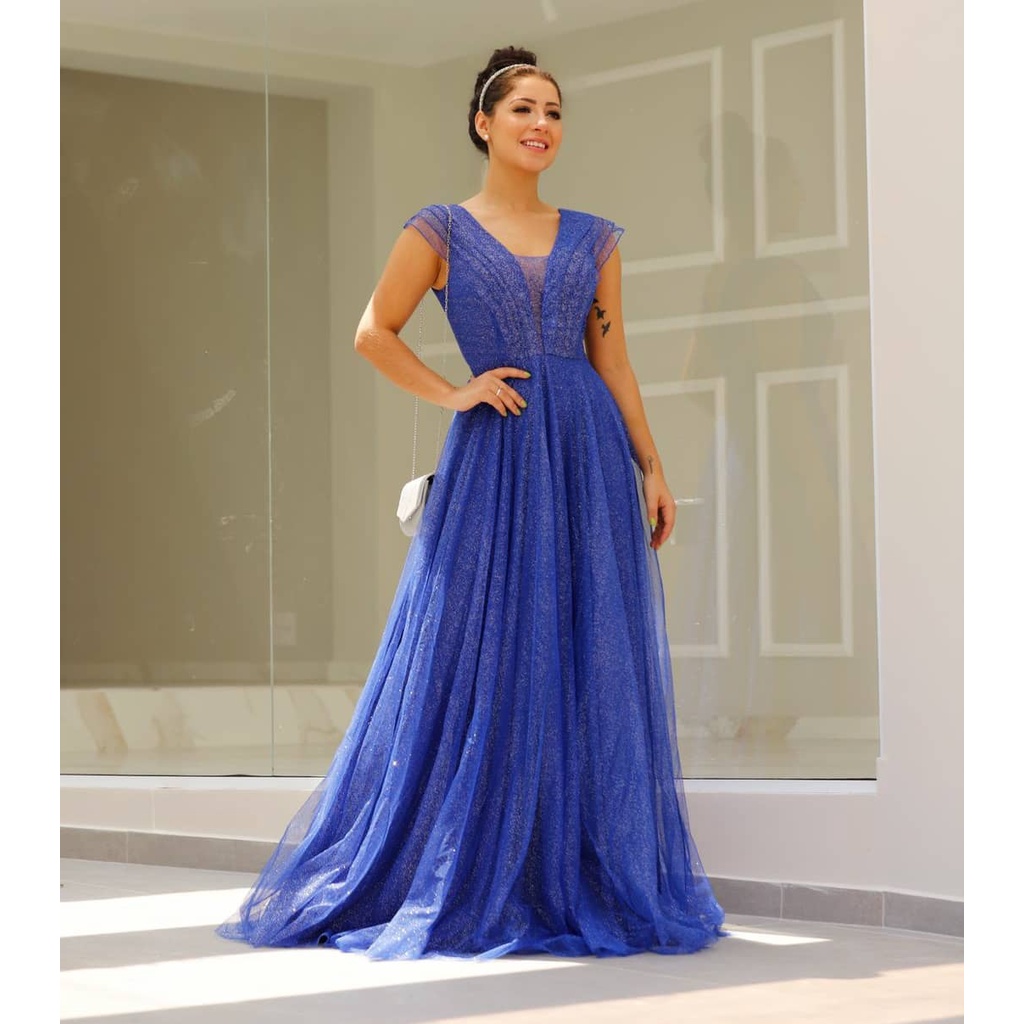 Vestido azul best sale royal longo