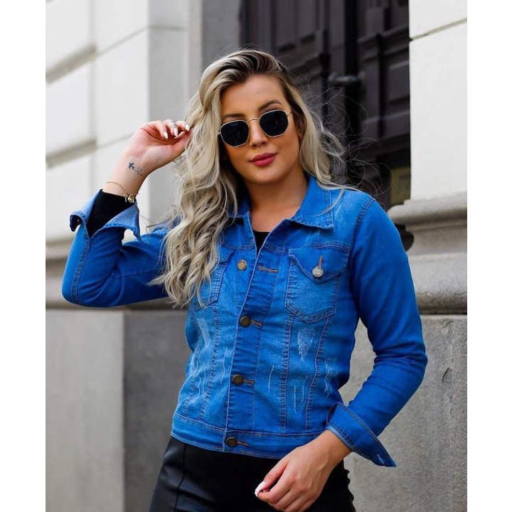 Camisa jeans feminina com hot sale lycra