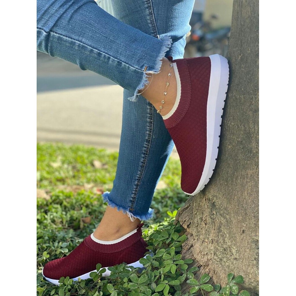 Tenis Meia Feminino / Cor Bordô | Shopee Brasil