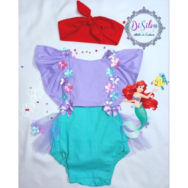 Jardineira Romper Ariel Sereia Body Roupa Bebe Menina Concha - Mimos da  Babih - Jardineira para Bebês - Magazine Luiza