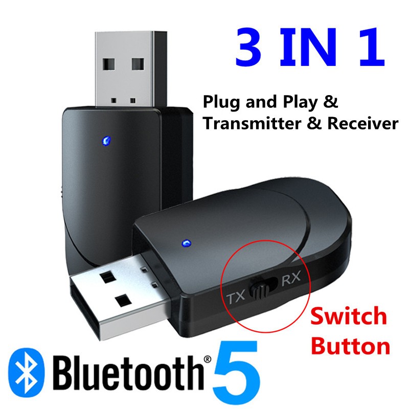 Receptor & Transmissor Bluetooth 5.0 de Áudio USB 3.5mm Jack Para TV PC Car  Kit Adaptador Sem Fio