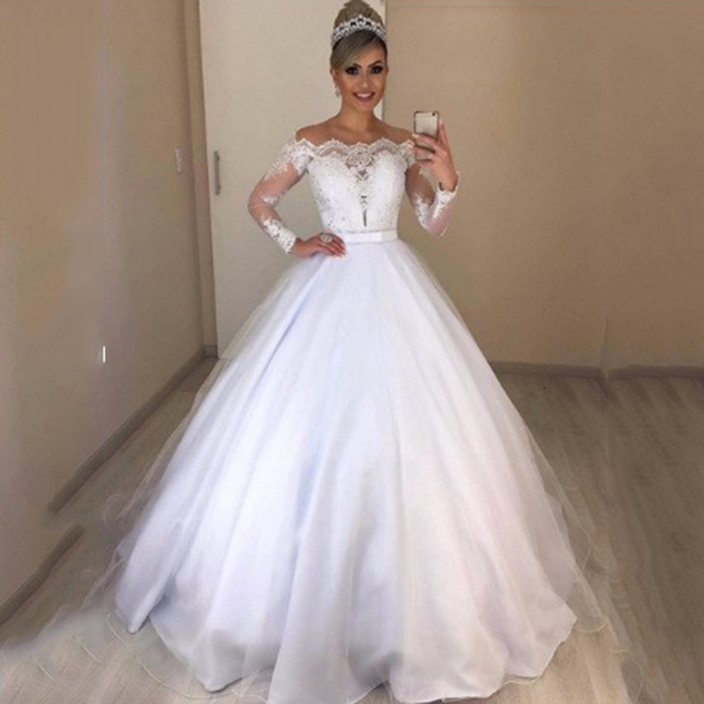 Vestido de noiva manga longa 2024 com renda