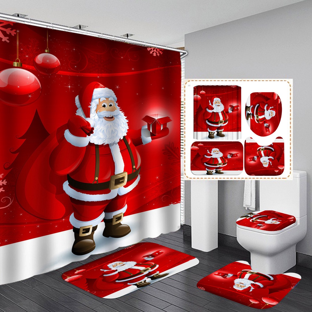 Cortina de chuveiro Wamika de Natal xadrez vermelho neve floco de neve  poliéster impermeável, textura de malha vermelha preta para banheiro com  ganchos 152 cm L x 182 cm A