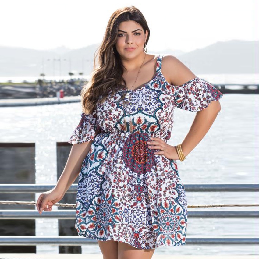 Vestido Plus Size Alça Estampado