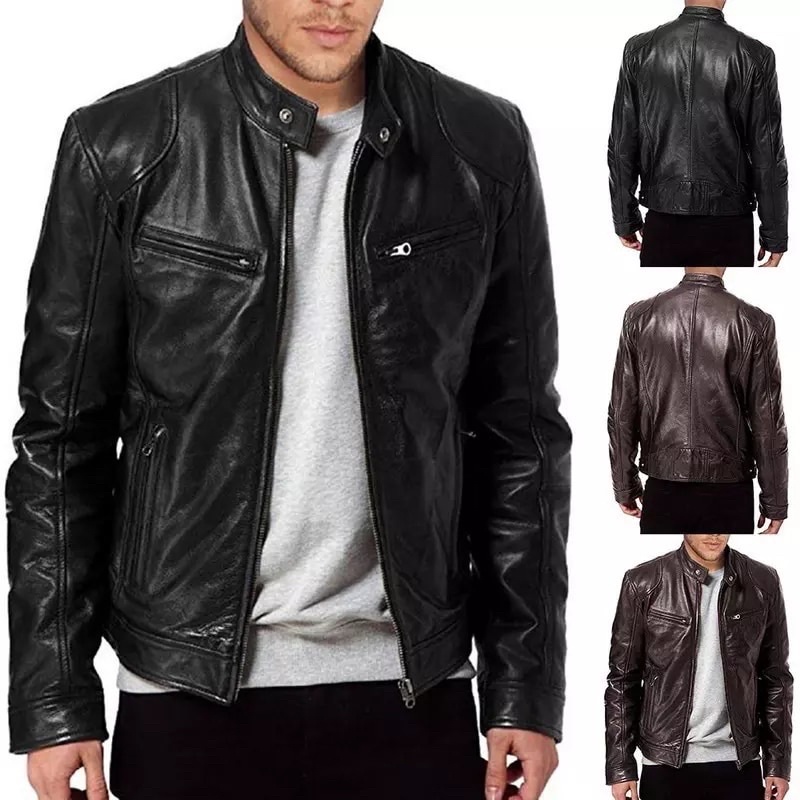 Jaqueta de couro masculina hot sale moto