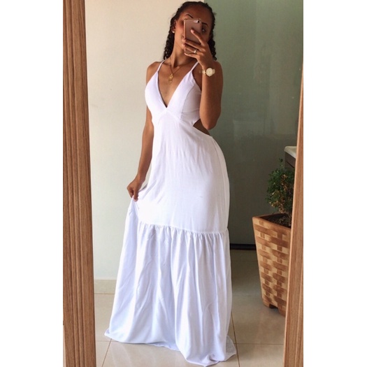 Vestido longo hot sale branco barato