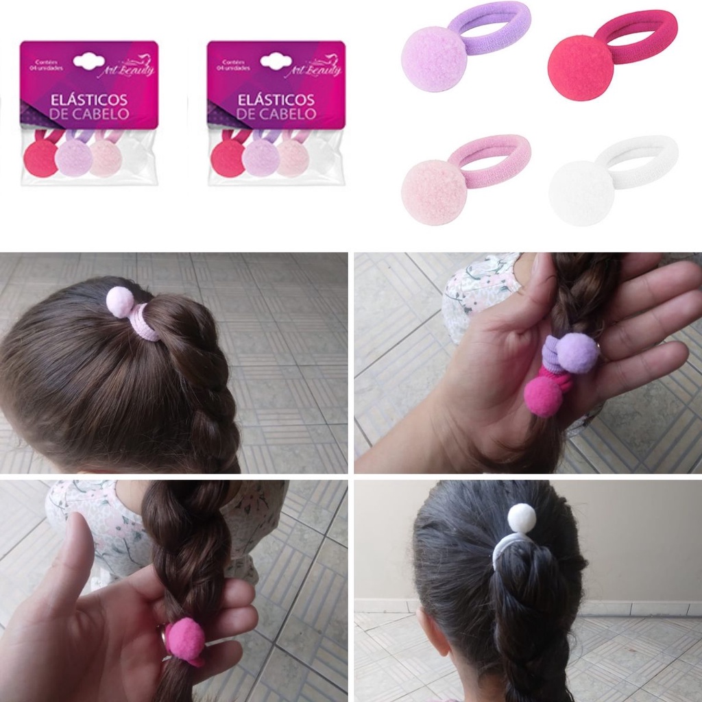 Mini xuxinha com pompom infantil para penteados