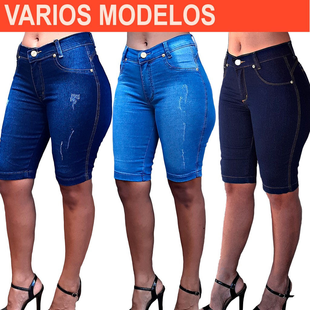 Comprar Bermuda Jeans Feminina Com Elastano Cintura Alta