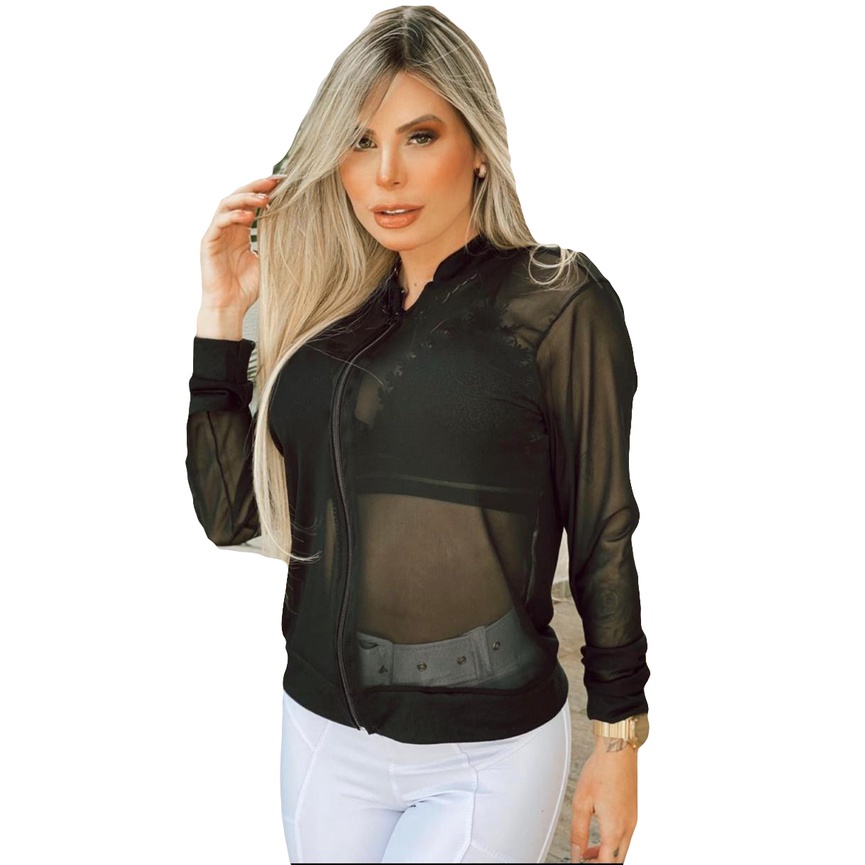 Blusa bomber hot sale transparente