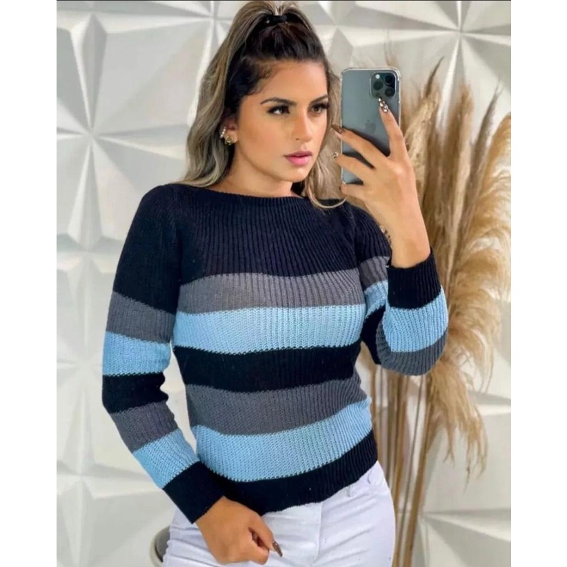 Blusa de best sale frio listrada feminina