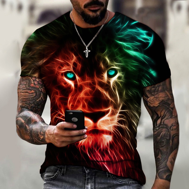 Camiseta Masculina Harajuku 3D Lion Print Nova Moda Verão Tamanho Grande  Roupa De Rua Gola Redonda Manga Curta Blusa - Escorrega o Preço