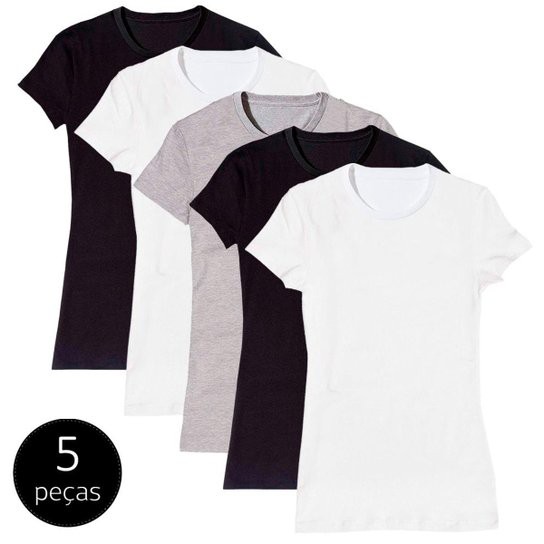 Kit 5 Camiseta Feminina Baby Look Algodão Lisa Atacado Blusa