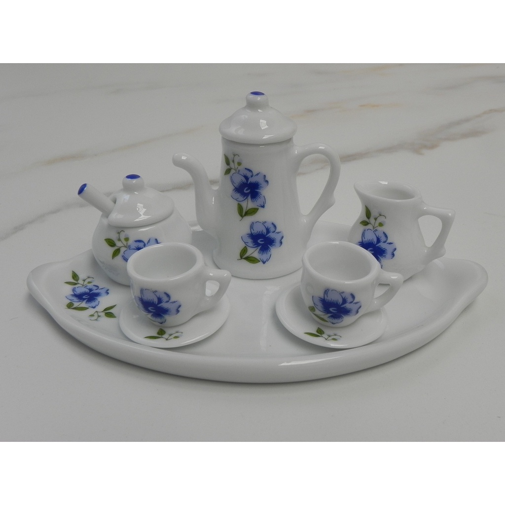 Jogo de miniatura de porcelana café chá branco ouro