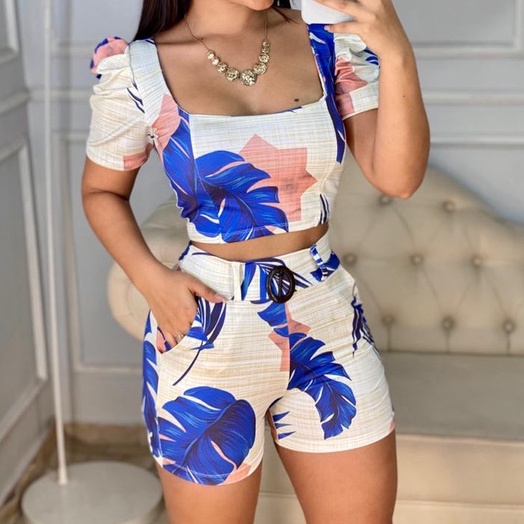 Conjunto Feminino com Short, Cinto e blusinha - Várias Cores - Roupa de  Verão feminino