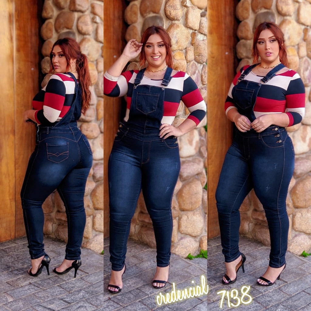 Macacão Jeans Plus Size Feminino com Lycra Elastano Alta Qualidade