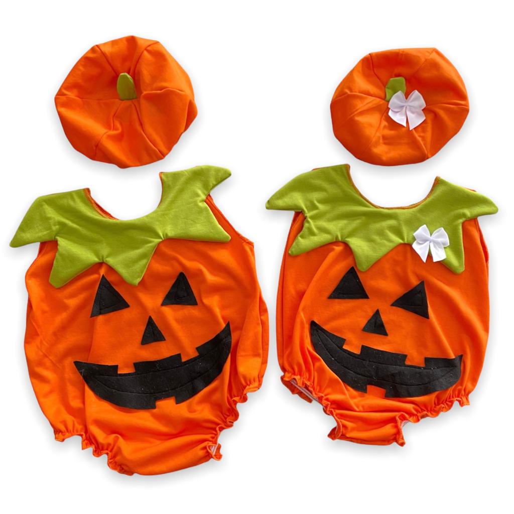 Macacão de Abóbora Fantasia Halloween Infantil bebe Festa Mesversário