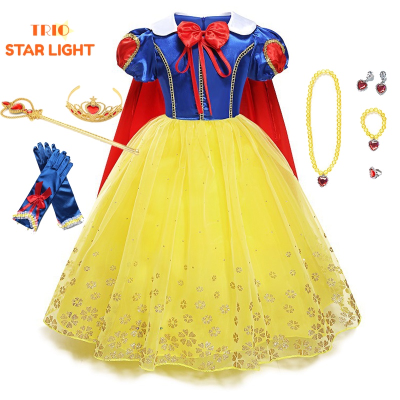 Fantasia de princesa branca de neve para meninas 3-10 anos vestido de festa  cosplay com presente de laço