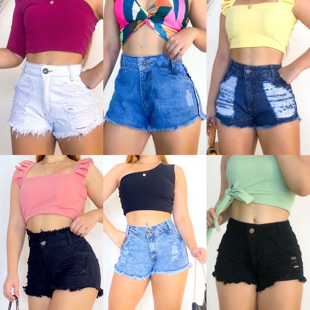 Short Jeans Feminino Desfiado Hot Pants Curto Cintura Alta