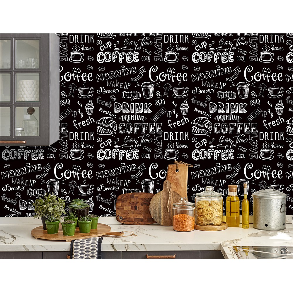 Papel de Parede Para Cozinha Love Coffee Preto e Branco, confira!