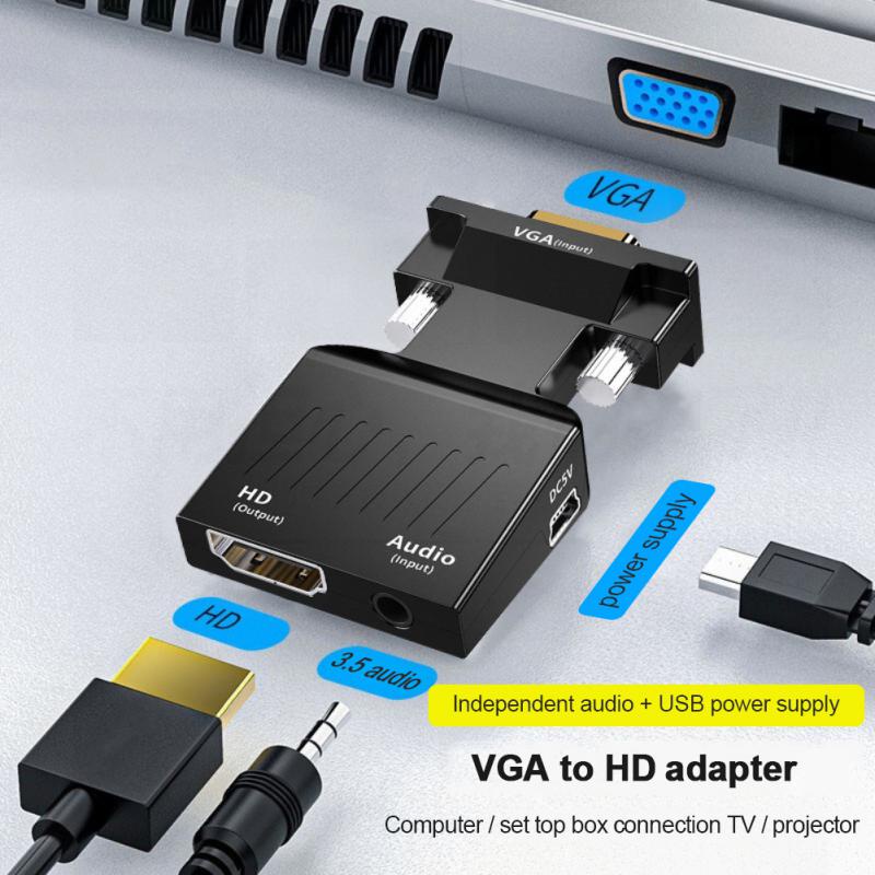 Conversor Adaptador VGA Macho para HDMI Fêmea c/ Áudio 1080P p/ PC HDTV  Monitor