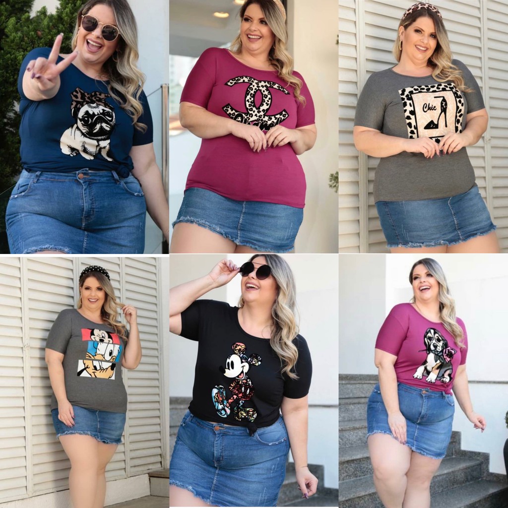 Blusa plus size feminina camiseta tamanho grande kit 6 peças