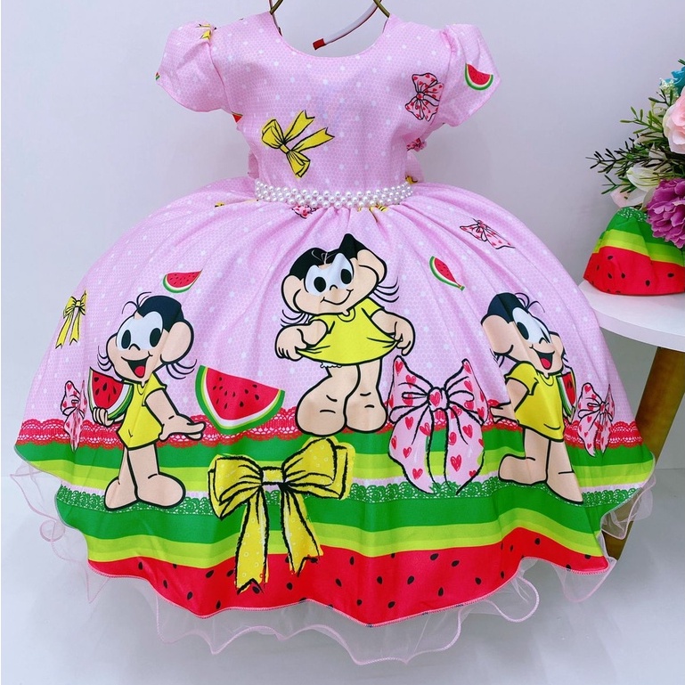 VESTIDO INFANTIL PRINCESA ARIEL PÉROLAS RENDA BRILHO