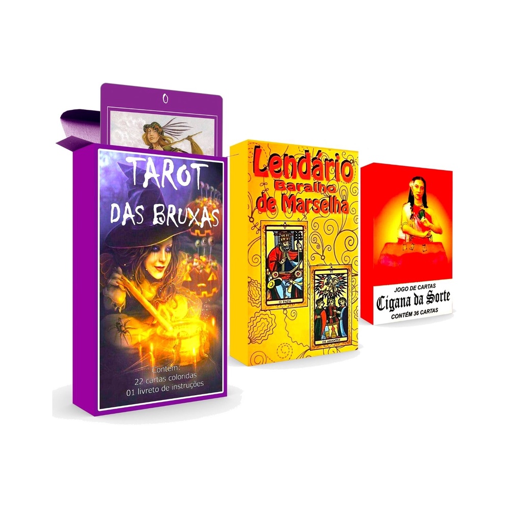 Kit Especial para Iniciantes no Tarot + 2 Baralho Cigano 36 Cartas e  Oráculo Marselha + Manual e Brinde