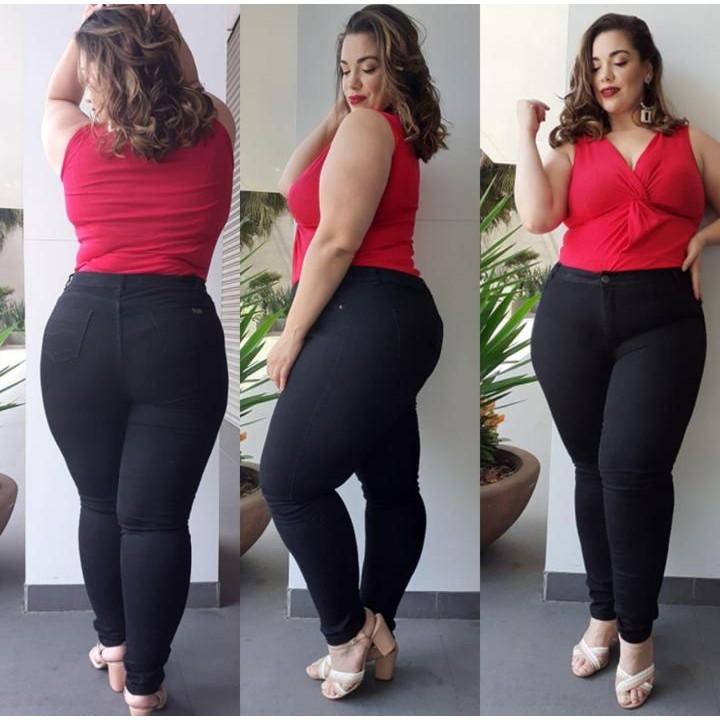 Calça jeans plus size hot sale preta