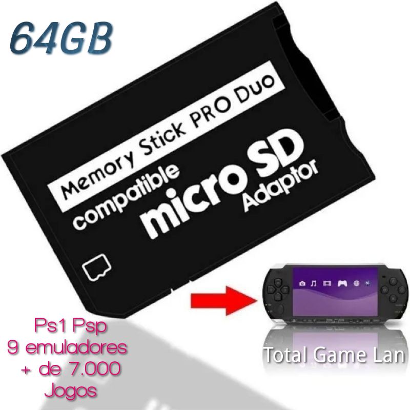 Cartão de Memória para Psp 64 GB Jogos de Psp Ps1 + 9 Emuladores