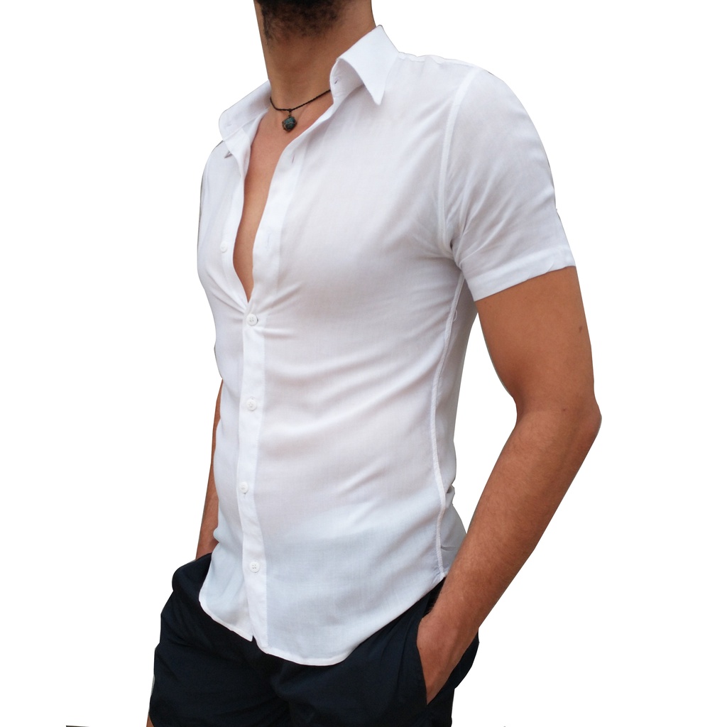 Camisa esporte fino manga hot sale curta