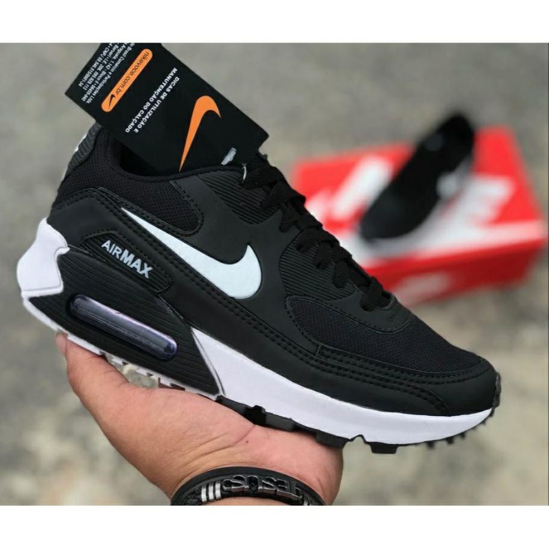 Tênis Nike Air Max 90 Feminino Masculino Preto Branco Oferta Imperdível  Corrida Academia Caminhada Fit