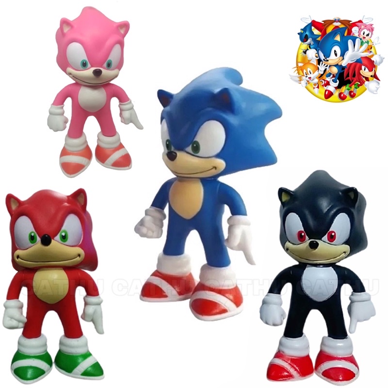 Boneco Sonic - Azul, Amarelo, Preto, Vermelho e Rosa - 14cm