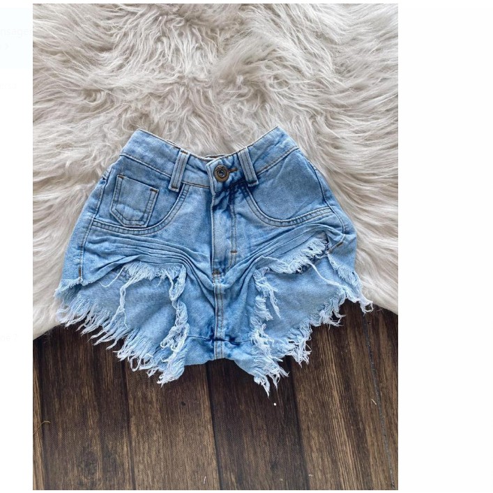 Short Jeans Feminino Desfiado Cintura Alta Lindo Rasgado C37 Cor