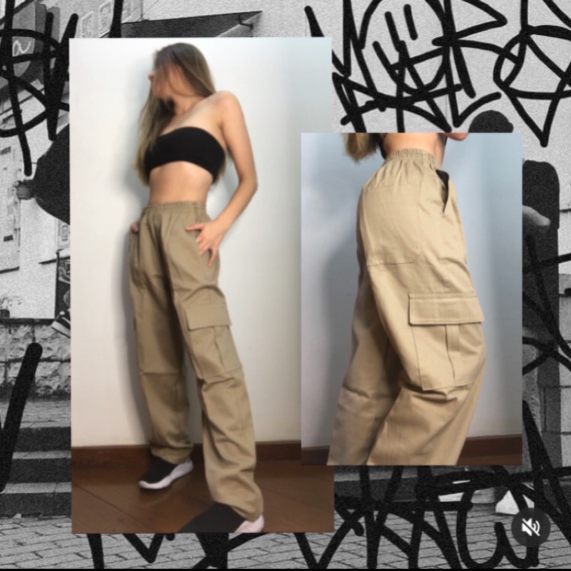 calça cargo Bege Feminina - TECIDO BRIN(tecido mais resistente que